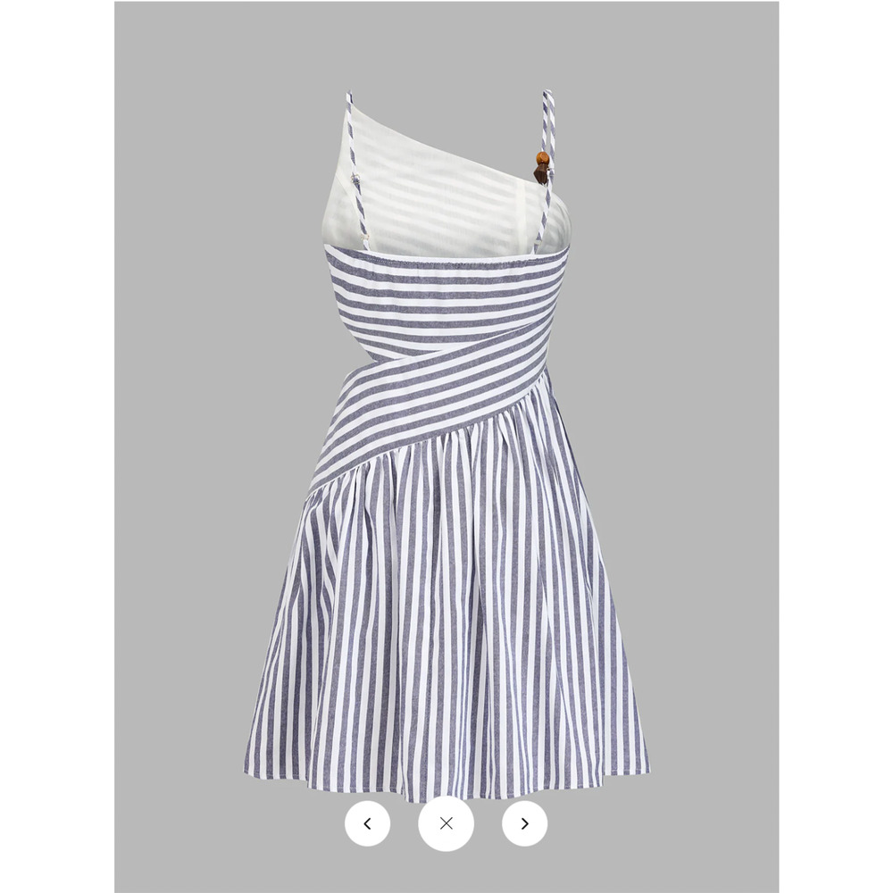 NWT Commense Beaded Striped Asymmetrical Cutout Mini Dress Sz M - Picture 3 of 5